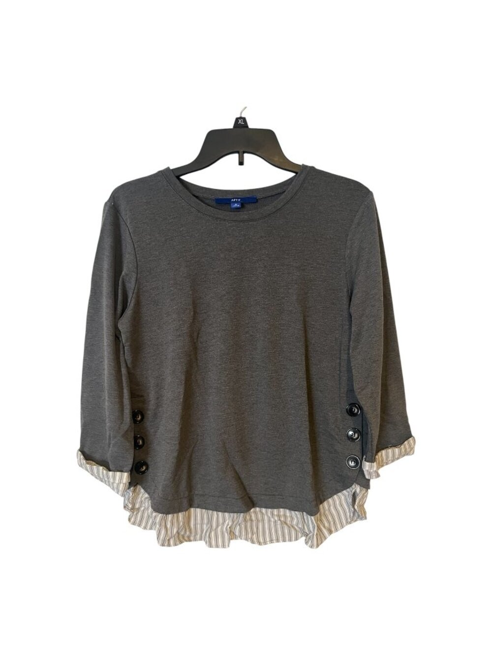 Sweater Blouse Gray Womens Medium Twofer Layered Button Accent 3/4 Sleeve Apt 9
